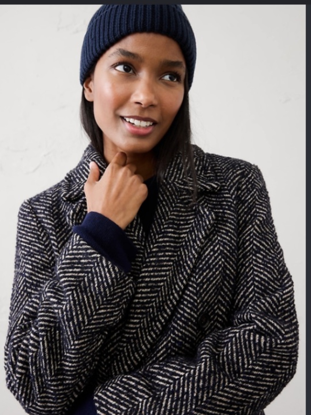 Banana Republic Navy Herringbone Timeless Double Breasted Topcoat